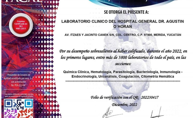  Laboratorio del Hospital “Dr. Agustín O’Horán” recibe Premio a la Excelencia del Programa de Aseguramiento de la Calidad
