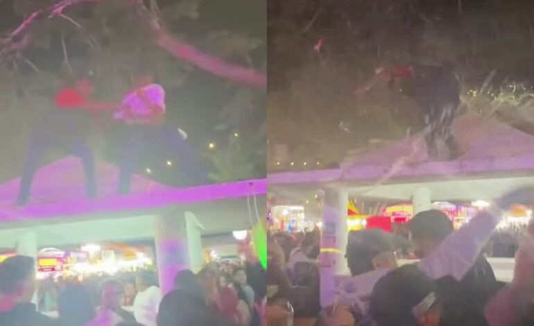  Guardia de la Feria Xmatkuil termina bañado en cerveza tras intentar ayudar a un joven